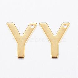 304 Stainless Steel Charms, Letter, Initial Charms, Real 18k Gold Plated, Letter.Y, 11x6~12x0.8mm, Hole: 1mm(STAS-P141-Y)