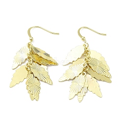 Rack Plating Brass Leaf Dnagle Earrings, Cluster Earrings, Long-Lasting Plated, Real 18K Gold Plated, 50x10mm(KK-C029-12G)
