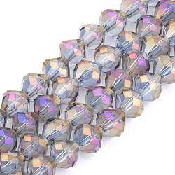 Electroplated Glass Bead Strands, Rainbow Plated, Faceted, Bicone, Plum, 10x9.5mm, Hole: 1mm, about 72pcs/strand, 26.3 inch(EGLA-T003-10mm-D05)