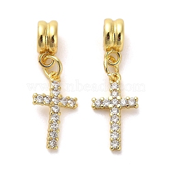 Rack Plating Brass Micro Pave Cubic Zirconia Charms, Long-Lasting Plated, Lead Free & Cadmium Free, Cross, Real 18K Gold Plated, 26.5mm, Hole: 3.5mm(KK-S398-08A)