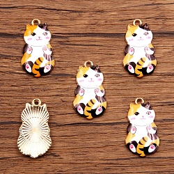 Alloy Enamel Pendants, Light Gold, Cat Charm, Orange, 25x14mm(PW-WG79027-03)