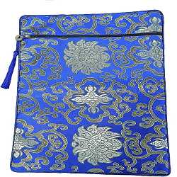 Floral Print Cloth Scriptures Storage Zipper Pouches, with Tassels, Rectangle, Black, 34x24cm(PW-WG86002-01)