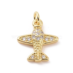 Brass Micro Pave Cubic Zirconia Charms, with Jump Ring, Plane Charm, Golden, 14.5x13x3mm, Hole: 2.8mm(X-KK-C012-42G)