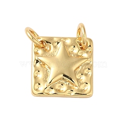 Rack Plating Brass Pendants, Cadmium Free & Lead Free, Real 18K Gold Plated, Square, Star, 11.5x11.5x3mm, Hole: 5mm(KK-S372-05G-02)