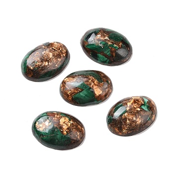Natural Malachite Cabochons, with Bronzite, Oval, 25x18~19x6~8mm