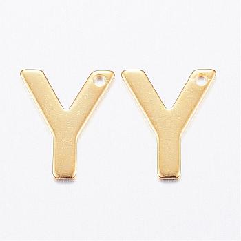 304 Stainless Steel Charms, Letter, Initial Charms, Real 18k Gold Plated, Letter.Y, 11x6~12x0.8mm, Hole: 1mm