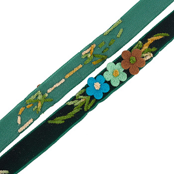 Velvet Handmade Flower Embroidered Lace Ribbons, for DIY Craft, Sewing Decoration, Medium Sea Green, 5/8 inch(16mm)