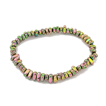 Oval Rainbow Plated Synthetic Non-magnetic Hematite Beaded Stretch Bracelets for Women Men, Inner Diameter: 2-1/2 inch(6.2cm)