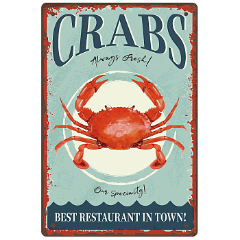 Vintage Metal Tin Sign, Iron Wall Decor for Bars, Restaurants, Cafes Pubs, Vertical Rectangle with Word Best Restaurant in Town, Crab Pattern, 200x300x0.5mm