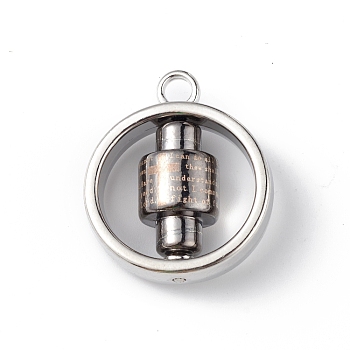 Alloy Pendants, Cadmium Free & Lead Free, Ring with Word Column Charm, Platinum, 28x24x10.5mm, Hole: 3.5mm