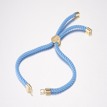 Nylon Twisted Cord Bracelet Making, Slider Bracelet Making, with Brass Findings, Tree of Life, Light Blue, Golden, 8-5/8 inch(220mm), 3mm, Hole: 2mm