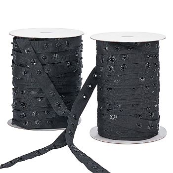 Polyester Ribbons, with Plastic Buttons, Black, 18mm, Thick, 2mm and 4.5mm, about 50yard/Roll, 2rolls/set