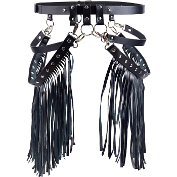 Imitation Leather Tassel Chain Belt, Waist Belt for Shirt Dress Overcoat, Black, 41-3/8 inch(105.2cm)