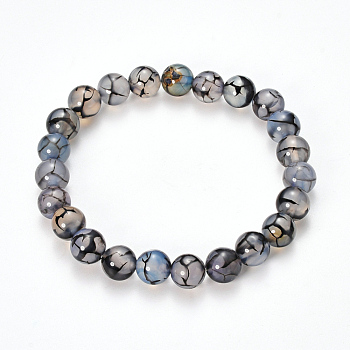 Natural Dragon Veins Agate Beaded Stretch Bracelets, Dyed, Round, Steel Blue, 2-1/8 inch(55mm)
