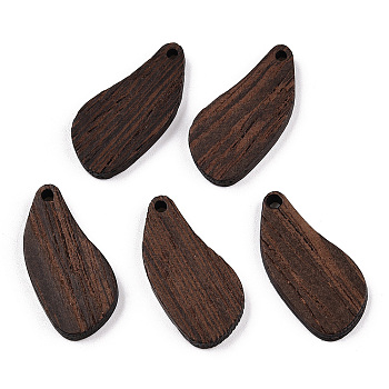 Natural Wenge Wood Pendants, Undyed, Leaf Charms, Coconut Brown, 31x16x3.5mm, Hole: 2mm