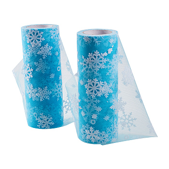Snowflake Deco Mesh Ribbons, Tulle Fabric, Tulle Roll Spool Fabric For Skirt Making, Light Sky Blue, 6 inch(15cm), about 10yards/roll(9.144m/roll)