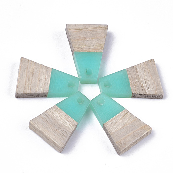 Resin & Wood Pendants, Trapezoid, Turquoise, 18x12.5x3~4mm, Hole: 2mm