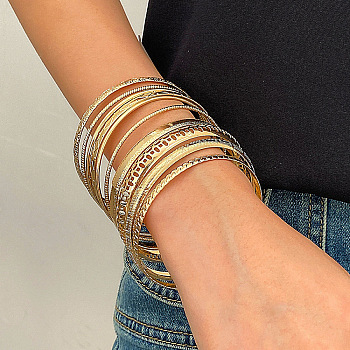 10Pcs Alloy Bangle Set for Women, Golden, Diameter: 70mm