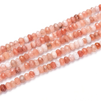 Dyed Natural Malaysia Jade Rondelle Beads Strands, Faceted, Light Coral, 4x2~3mm, Hole: 1mm, about 115pcs/strand, 14 inch