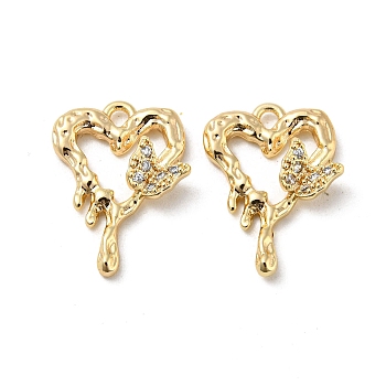 Brass Micro Pave Cubic Zirconia Pendants, Heart, Real 18K Gold Plated, 20x14x3mm, Hole: 1.6mm