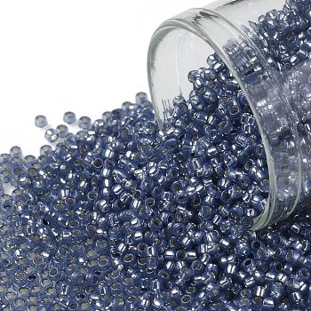 TOHO Round Seed Beads, Japanese Seed Beads, (2102) Silver Lined Milky Montana Blue, 15/0, 1.5mm, Hole: 0.7mm, about 3000pcs/bottle, 10g/bottle