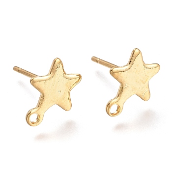 304 Stainless Steel Stud Earring Findings, Star, Real 24k Gold Plated, 10x8x0.8mm, Hole: 1.4mm, Pin: 0.8mm