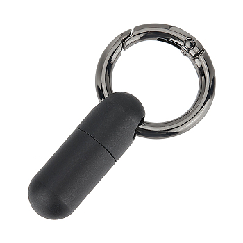 Alloy Small Portable Multi-use Box Keychain, Waterproof Twist-off Bottle, Column, for Cotton Swab, Toothpick, Black, 55mm