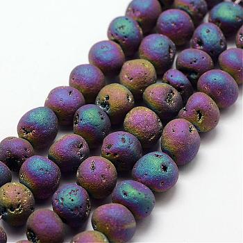 Electroplated Natural Quartz Crystal Beads Strands, Druzy Geode Crystal, Round, Colorful, 10~13mm, Hole: 1mm, about 34~36pcs/strand, 15.3 inch