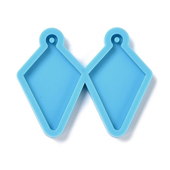 DIY Pendant Silicone Molds, for Earring Making, Resin Casting Molds, For UV Resin, Epoxy Resin Jewelry Making, Rhombus, Deep Sky Blue, 43x53x4mm, Hole: 2mm, Inner Diameter: 39x23mm
