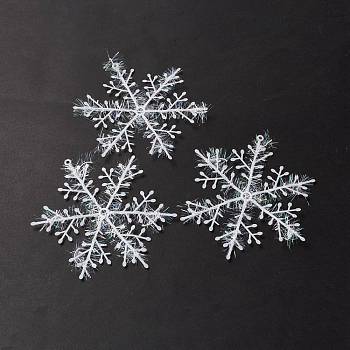 PVC Pendant Decorations, with Braided Cotton Threads, for Christmas Tree Decorations, Snowflake, White, 130x115x1mm, Hole: 3mm, 3pcs/bag
