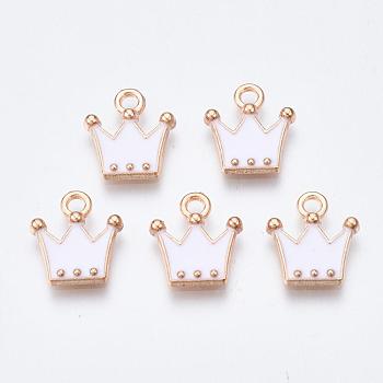 Alloy Charms, Cadmium Free & Lead Free, with Enamel, Crown, Light Gold, Creamy White, 11.5x10.5x2mm, Hole: 1.5mm