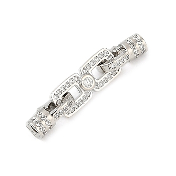 Brass Micro Pave Clear Cubic Zirconia Fold Over Clasps, Long-Lasting Plated, Rack Plating, Infinity, Platinum, 28mm