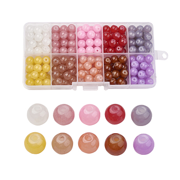 Imitation Jade Glass Beads Strands, Spray Painted, Round, Mixed Color, 6~6.5mm, Hole: 1.3~1.6mm, about 550~580pcs/box