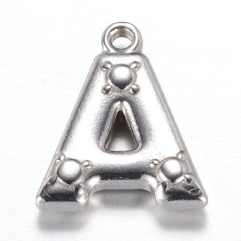 201 Stainless Steel Charms, Letter A, Letter.A, 15.2x13x3mm, Hole: 1.2mm