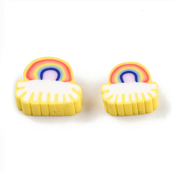 Handmade Polymer Clay Beads, Rainbow, Yellow, 6~9x8~11x4mm, Hole: 1.6mm