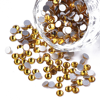 Glass Rhinestone Flat Back Cabochons, Back Plated, Faceted, Half Round, Light Topaz, SS4, 1.5~1.6x1mm, about 1440pcs/bag