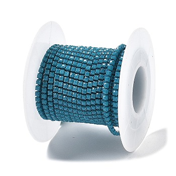 Iron Rhinestone Glass Cup Chain, with Spool, Indicolite, 2x2~2.5x2mm, about 16.40 Feet(5m)/Roll