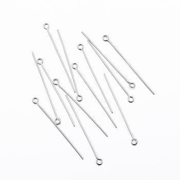 304 Stainless Steel Eye Pin, Stainless Steel Color, 36x0.5mm, Hole: 2mm, Pin: 0.5mm