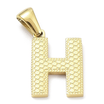 Ion Plating(IP) 316L Surgical Stainless Steel Pendants, Real 18K Gold Plated, Letter Charm, Textured, Letter H, 16.5x11.5x1.6mm, Hole: 3.5mm