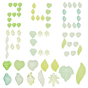 SUNNYCLUE 240Pcs 12 Style Transparent Acrylic Pendants, Leaf, Light Green, 240pcs/box