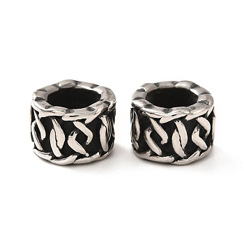 316 Surgical Stainless Steel European Beads, Large Hole Beads, Column, Antique Silver, 10.5x7mm, Hole: 6mm