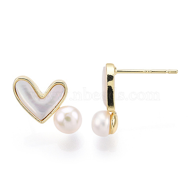 aretes de perlas y corazón de concha blanca natural(PEAR-N020-05P)-2