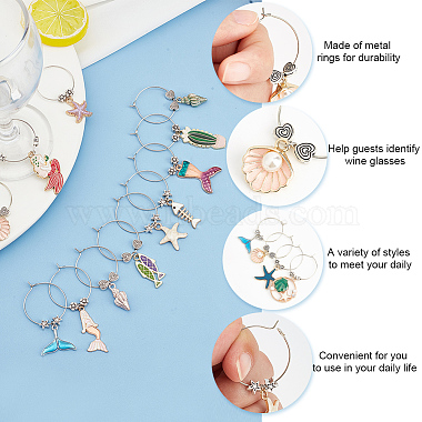 BENECREAT 20Pcs 20 Style Ocean Theme Alloy Enamel Wine Glass Charms(AJEW-BC0003-78)-4