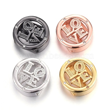 Mixed Color Clear Flat Round Brass+Cubic Zirconia Slide Charms