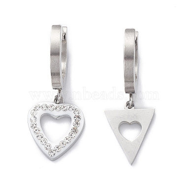 3 Pair 3 Style Crystal Rhinestone Clover & Lock & Key & Triangle & Flat Round & Heart Asymmetrical Earrings(EJEW-B020-01P)-2