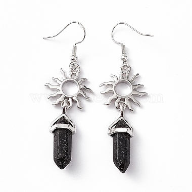 Natural Lava Rock Bullet with Sun Dangle Earrings(EJEW-I276-01P-07)-3