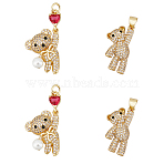 4Pcs 2 Style Brass Micro Pave Cubic Zirconia Charms, Bear, Real 18K Gold Plated, 21x14.5x6mm and 22.5x12.5x4mm, Hole: 3.2mm and 4.5x3.5mm, 2pcs/style(KK-HY0003-14)