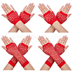4Pairs 2 Styles Women Nylon Mesh Gloves, with Rhinestones, Halloween Party Elastic Fingerless Gloves, Red, 85~230x70~85x2~2.5mm, 2pairs/style(AJEW-CY0001-08B)