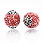 Handmade Indonesia Beads, with Metal Findings, Glass, Round, Light Gold, FireBrick, 15~15.5x14~15mm, Hole: 1.4mm(IPDL-E012-29H)