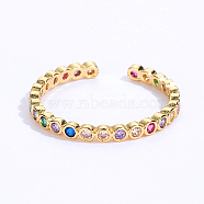 Stainless Steel Open Cuff Rings with Colorful Cubic Zirconia, Golden, Inner Diameter: 16~18mm(IO9969)